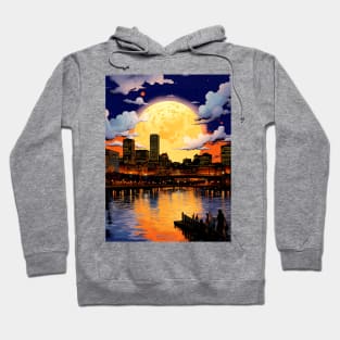 Portland Oregon: Full November Beaver Moon Over Downtown Portland Oregon Hoodie